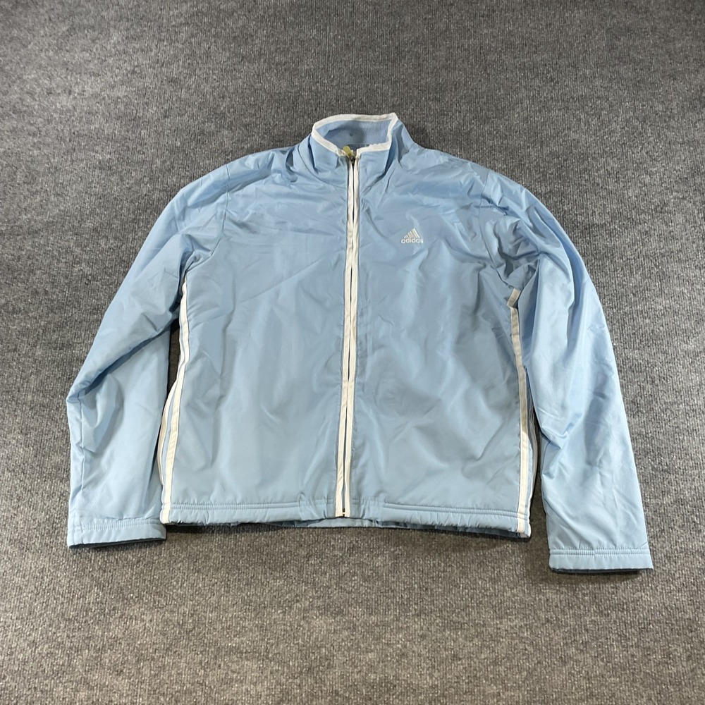 Adidas Mens Light Blue Fleece Lined Full Zip Track Jacket White Stripes Size M